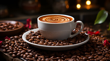 Fototapeta premium cup of coffee with beans