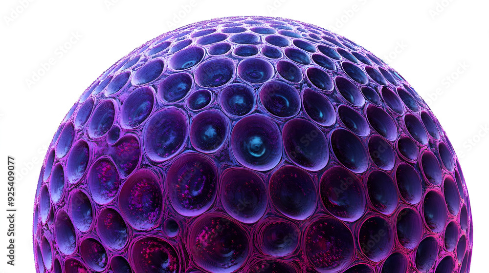 Poster a vibrant, spherical structure with a textured surface resembling cells or bubbles.