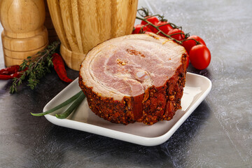 Tasty and fat smoked pork belly