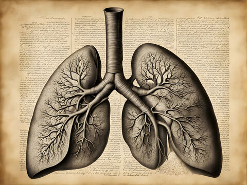 Vintage respiratory system anatomy drawing Digital Illustration