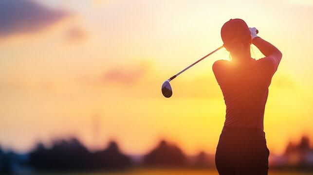 Woman Golfer in mid-swing with the ball soaring