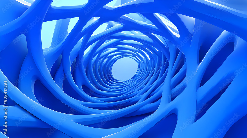Poster a visually striking abstract blue tunnel with intricate patterns and depth.