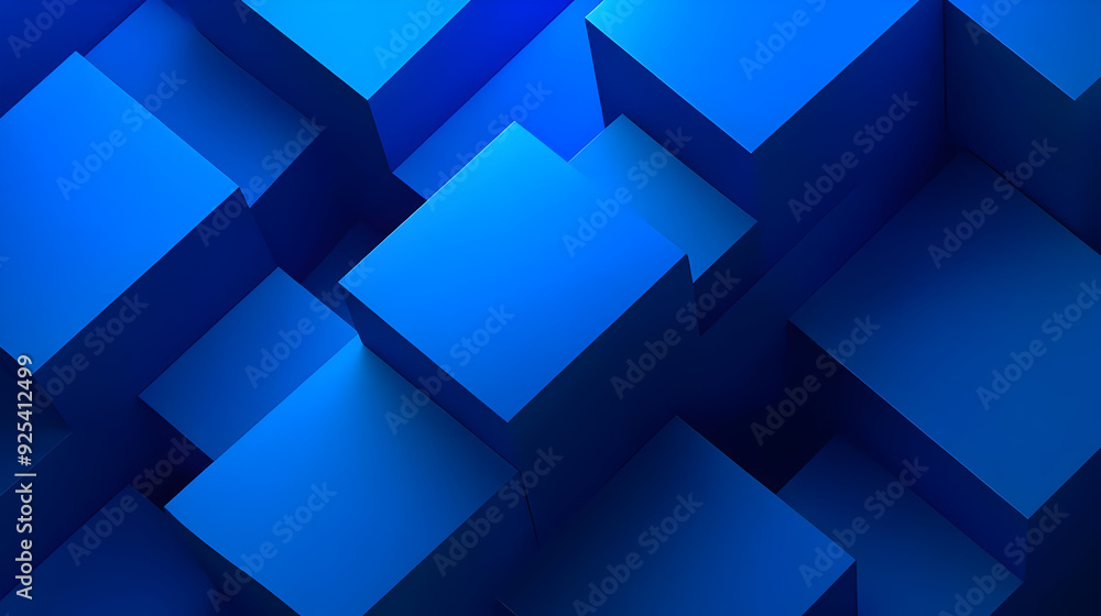 Poster a visually striking arrangement of blue 3d cubes creating a modern abstract design.