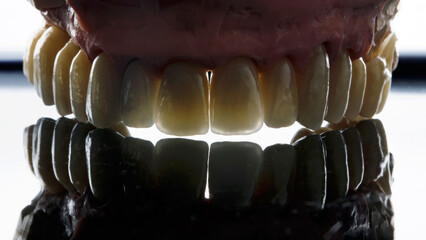 creative photo of ceramic crowns and veneers of the upper jaw on a mirror © Dental Pro Content