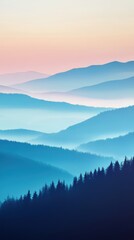 Obraz premium Evening fog envelops mountains under a pastel sky