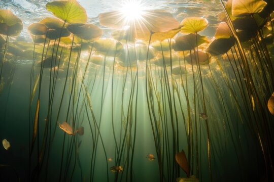Sunlit Underwater Lily Pond