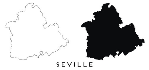 Seville map outline and black silhouette vector