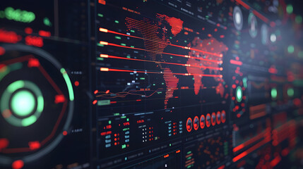 Obraz premium Digital World Map With Red and Green Lights Illustration