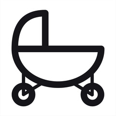 Baby stroller vector icon in linear, outline icon isolated on white background