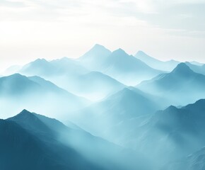 Foggy mountain landscape captured at noon under a cloudy sky