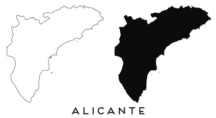 Fototapeta premium Alicante map outline and black silhouette vector