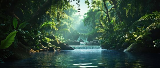 Obraz premium Tranquil Jungle Waterfall