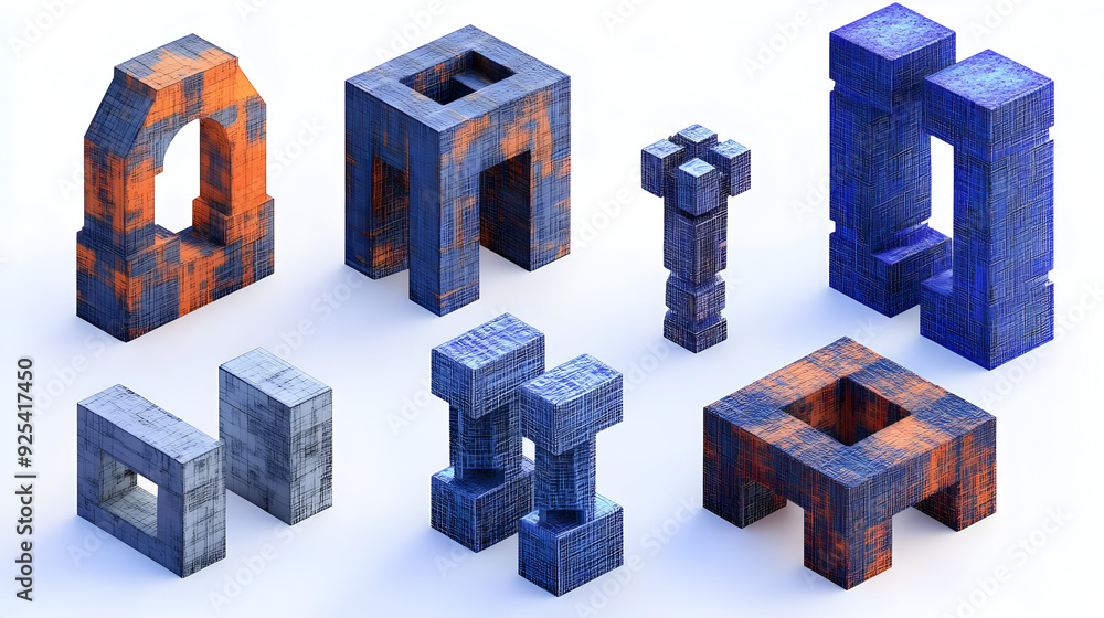 Aufkleber abstract 3d geometric structures in various textures and colors.