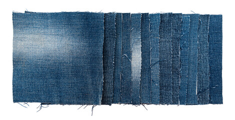 Piece of torn denim on a white background. Denim texture