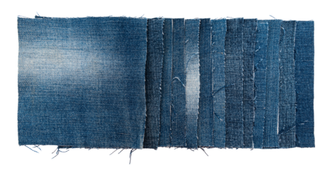 Piece of torn denim on a white background. Denim texture