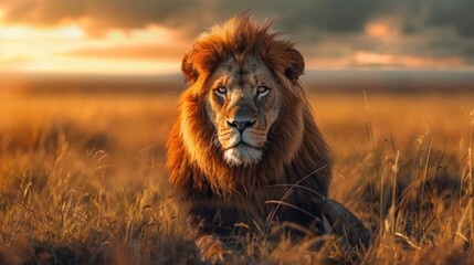 Portrait of a Lion in the Savanna .