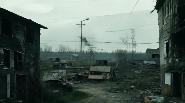 Abandoned Town in Dystopian Landscape After a Zombie Apocalypse Generative AI