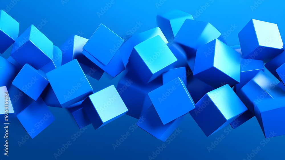Poster abstract 3d rendering of blue cubes.