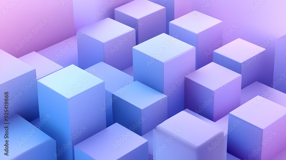 Poster abstract 3d rendering of pastel cubes arranged in a geometric pattern.