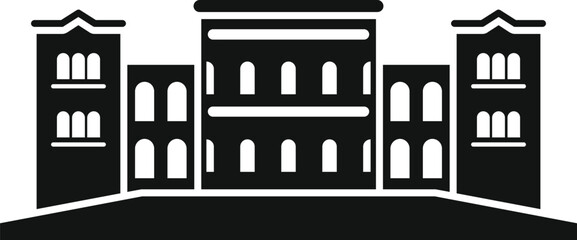 Black silhouette vector icon of a big city hall building with columns facade