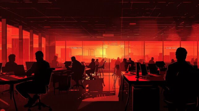 Dark Corporate Office Illustration Highlighting Dehumanizing Workplace Toxicity