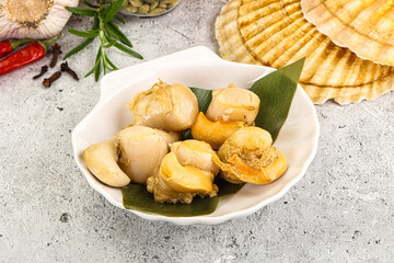 Delicous luxury baked seafood scallops