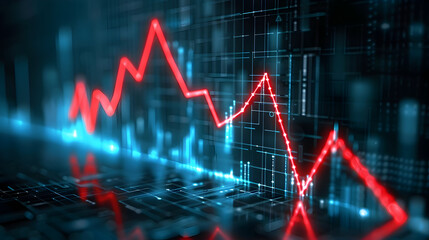 Abstract 3D Illustration of a Red Line Graph on a Blue Background