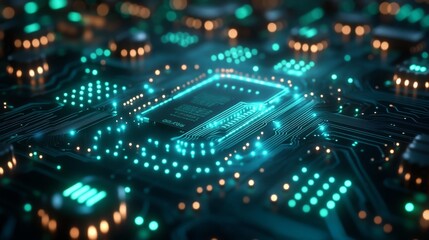 Obraz premium Futuristic circuit board with glowing lights - generative ai