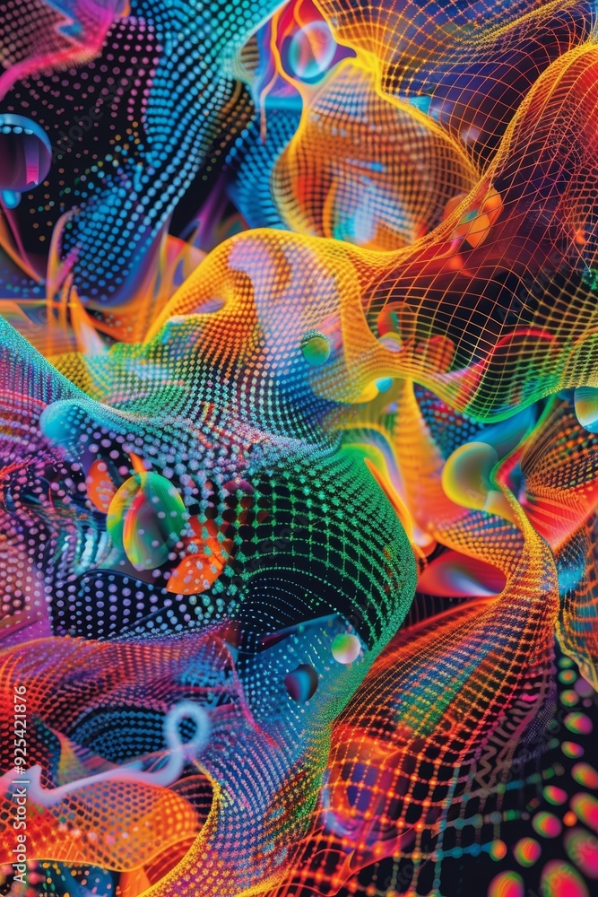 Poster vibrant digital signal transformation artwork - intricate patterns for modern design and prints