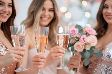 Celebratory Toast at a Bridal Shower With Friends in Elegant Attire