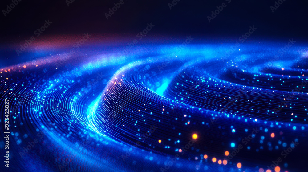 Aufkleber futuristic abstract blue geometric lines and shiny circles on dark background - modern technological