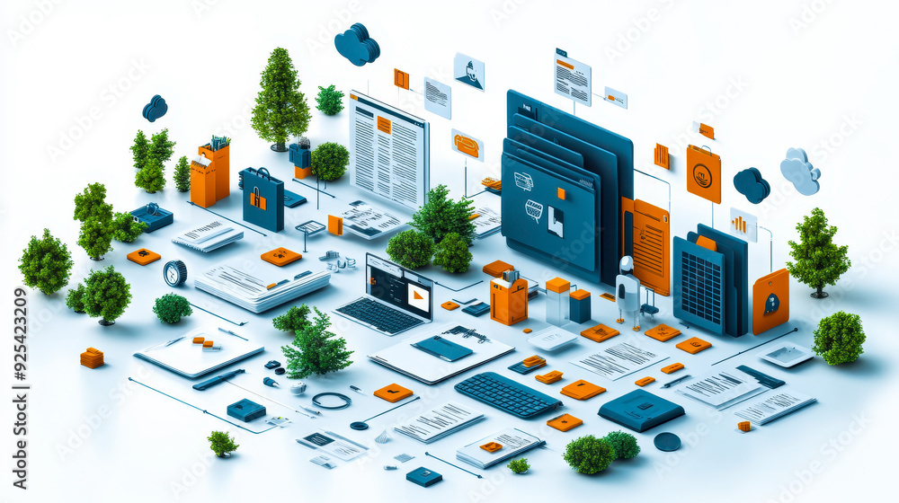 Poster visual timeline of document management evolution featuring ai technologies, digital transformation, 