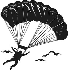 Parachute Skydiving Silhouette Vector Art Illustration On Solid White Background