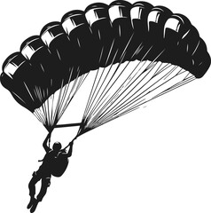 Parachute Skydiving Silhouette Vector Art Illustration On Solid White Background