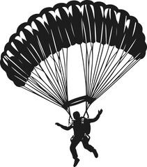 Parachute Skydiving Silhouette Vector Art Illustration On Solid White Background