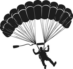 Parachute Skydiving Silhouette Vector Art Illustration On Solid White Background