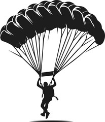 Parachute Skydiving Silhouette Vector Art Illustration On Solid White Background