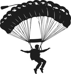 Parachute Skydiving Silhouette Vector Art Illustration On Solid White Background