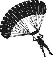 Parachute Skydiving Silhouette Vector Art Illustration On Solid White Background