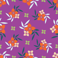 Hand drawing floral seamless pattern with cotton twigs and berries bouquets on a beige background. Winter Christmas themed background. Botanical illustration