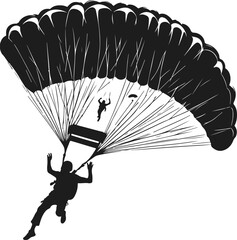 Parachute Skydiving Silhouette Vector Art Illustration On Solid White Background