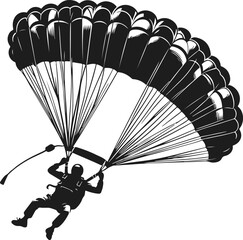 Parachute Skydiving Silhouette Vector Art Illustration On Solid White Background