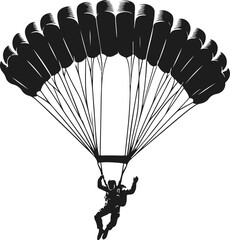 Parachute Skydiving Silhouette Vector Art Illustration On Solid White Background