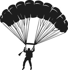 Parachute Skydiving Silhouette Vector Art Illustration On Solid White Background