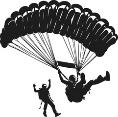 Parachute Skydiving Silhouette Vector Art Illustration On Solid White Background