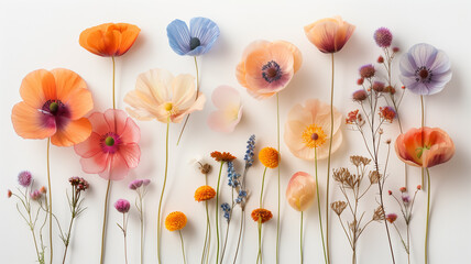 A close-up of a dried floral arrangement, capturing the intricate details and delicate textures of each bloom.