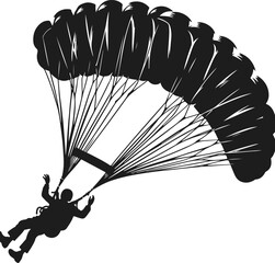 Parachute Skydiving Silhouette Vector Art Illustration On Solid White Background