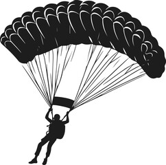 Parachute Skydiving Silhouette Vector Art Illustration On Solid White Background
