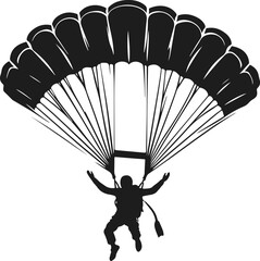 Parachute Skydiving Silhouette Vector Art Illustration On Solid White Background