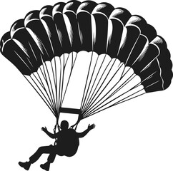Parachute Skydiving Silhouette Vector Art Illustration On Solid White Background